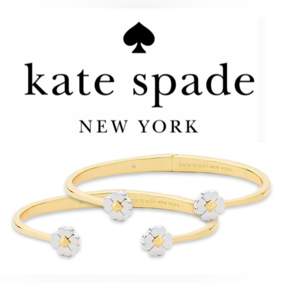 Lot of 2x NEW [kate spade] Spades & Studs Gold Metal Cuff Flower Bracelets - Picture 1 of 14
